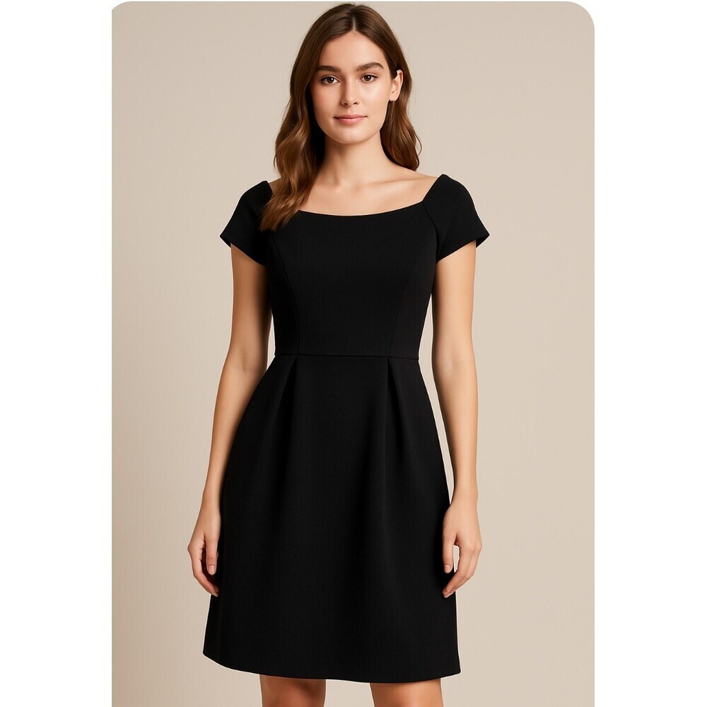 Diane von Furstenberg Wool Pencil Dress Black Low Back Square Neck Slit SZ 10